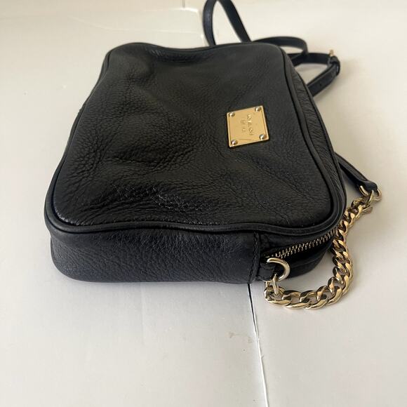 Michael Kors Black Leather Crossbody Bag Gold Chain Handbag Purse - Picture 9 of 12